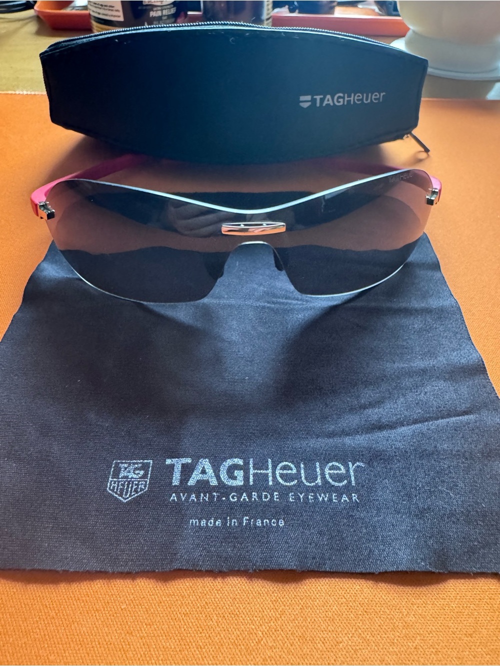 Tag Heuer Black Shield Sunglasses with red Temple Accents